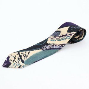 Florenz Black, Cream, Teal and Purple Abstract Men's Neck Tie